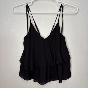 Marc New York Women's Large Black Cropped Top Adj‎ Spaghetti Strap Tiered Flowy